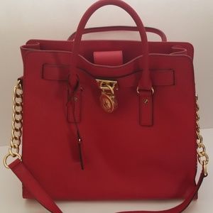 Michael Kors Red Saffiano Leather "Hamilton" Bag